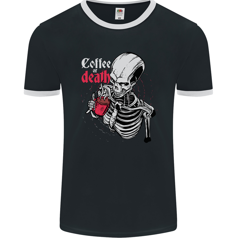 Coffee or Death Skull Mens Ringer T-Shirt FotL Black/White