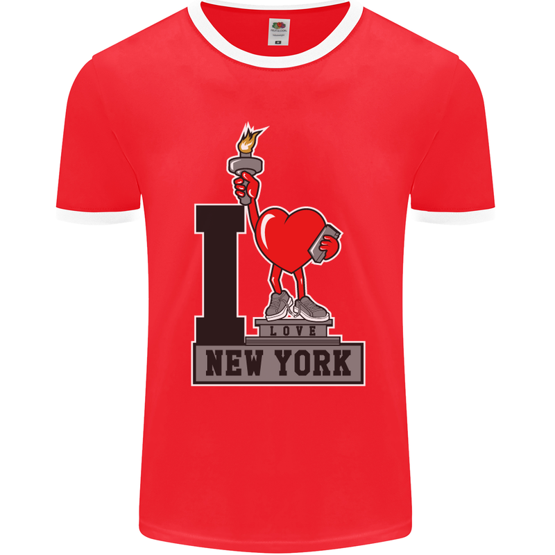 I Love (Heart) New York Mens Ringer T-Shirt FotL Red/White