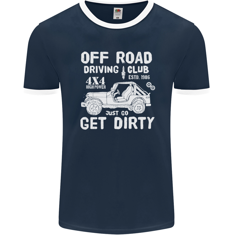 Off Road Driving Club Get Dirty 4x4 Funny Mens Ringer T-Shirt FotL Navy Blue/White