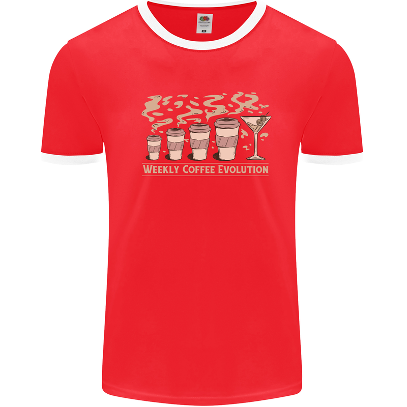 Weekly Coffee To Alcohol Evolution Wine Mens Ringer T-Shirt Red/White