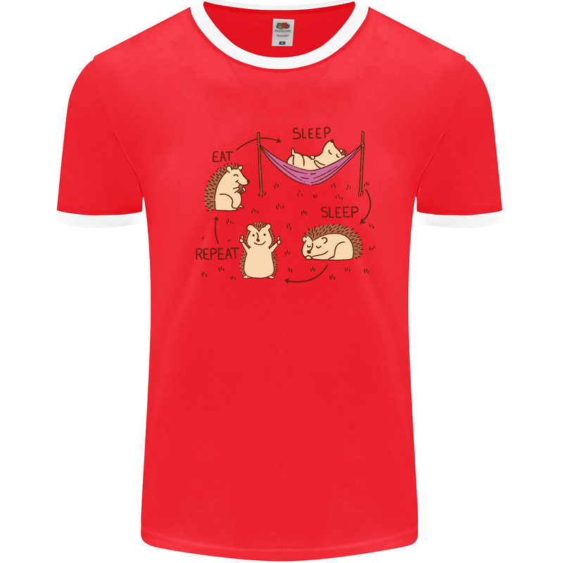 Funny, Hedgehog Eat Sleep Repeat Lover Mens White Ringer T-Shirt Red/White