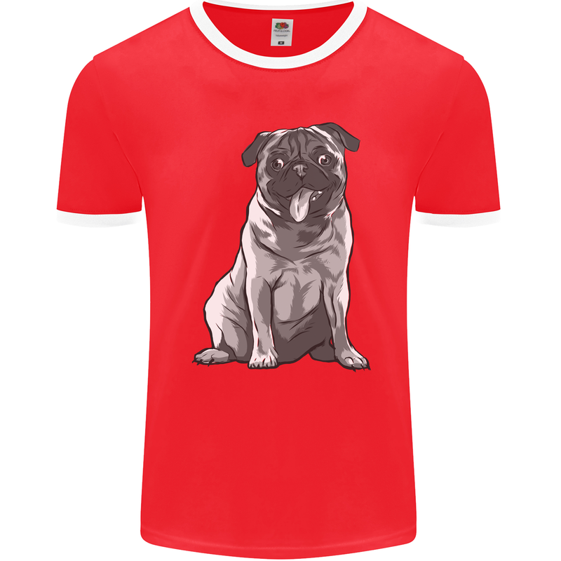 A Happy Pug Funny Dog Funny Mens Ringer T-Shirt FotL Red/White