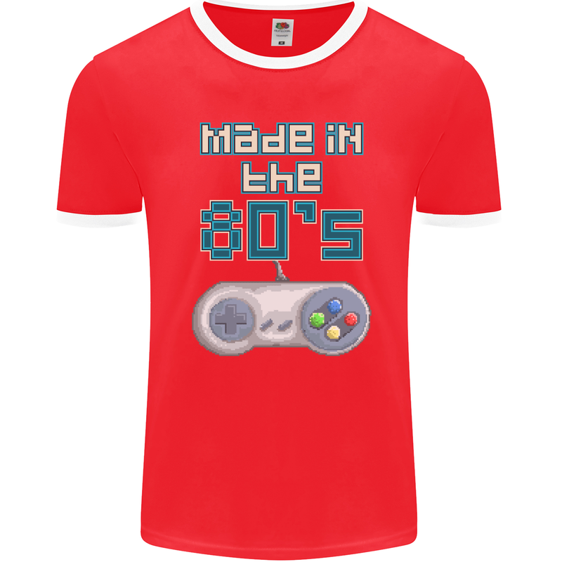 Made in the 80's Funny Birthday Retro Mens Ringer T-Shirt FotL Red/White