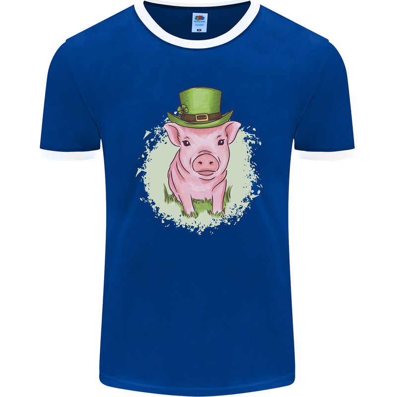 St Patricks Day Pig Mens Ringer T-Shirt FotL Royal Blue/White