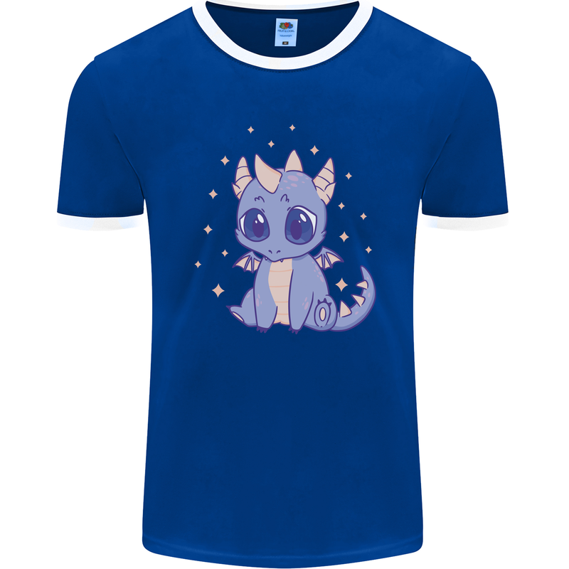 Cute Kawaii Baby Dragon Mens Ringer T-Shirt FotL Royal Blue/White