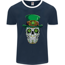 St Patricks Day of the Dead Sugar Skull Mens Ringer T-Shirt FotL Navy Blue/White