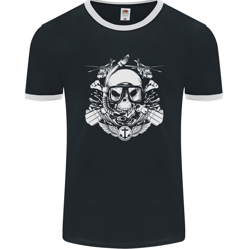 Marine Scuba Diver Navy Seals SBS Diving Mens Ringer T-Shirt FotL Black/White