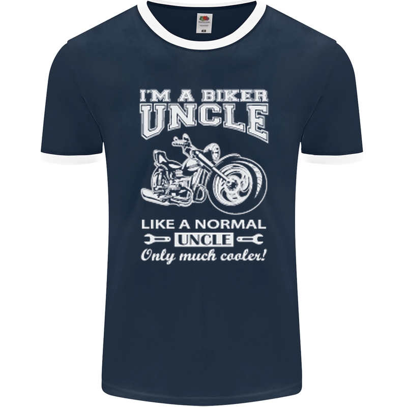 Biker Uncle Like a Normal Uncle's Day Funny Mens Ringer T-Shirt FotL Navy Blue/White