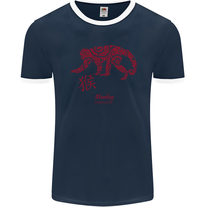 Chinese Zodiac Shengxiao Year of the Monkey Mens Ringer T-Shirt FotL Navy Blue/White