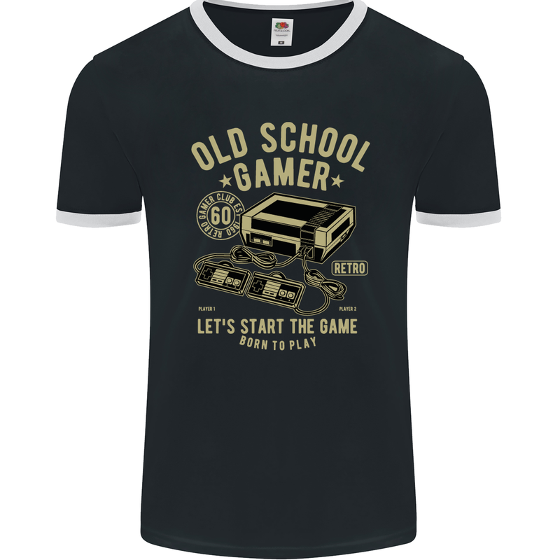 Old School Gamer Gaming Funny Mens Ringer T-Shirt FotL Black/White