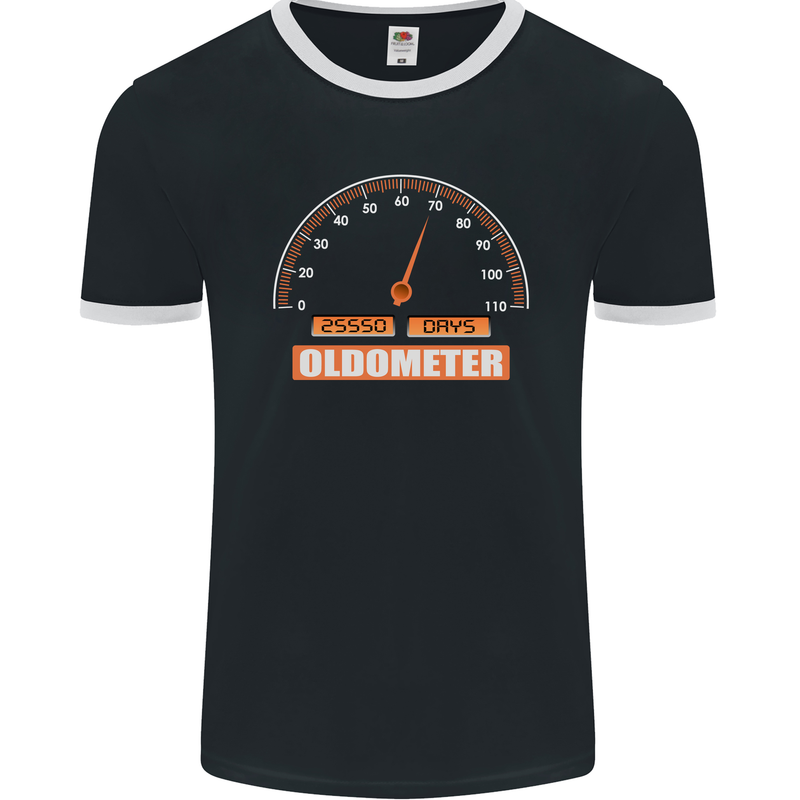 70th Birthday 70 Year Old Ageometer Funny Mens Ringer T-Shirt FotL Black/White