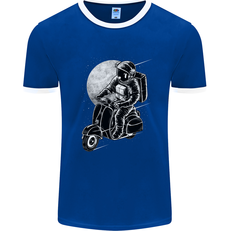 Astro Scooter Spaceman Biker Motorcyle MOD Mens Ringer T-Shirt FotL Royal Blue/White