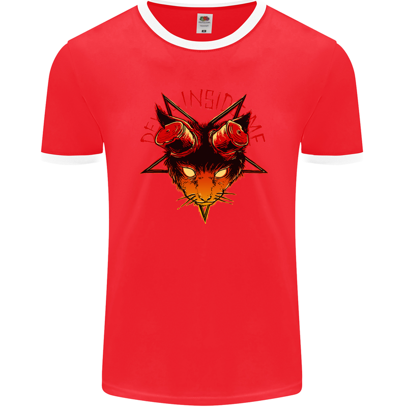 Devil Inside Me Satanic Cat Demon Evil Mens Ringer T-Shirt FotL Red/White