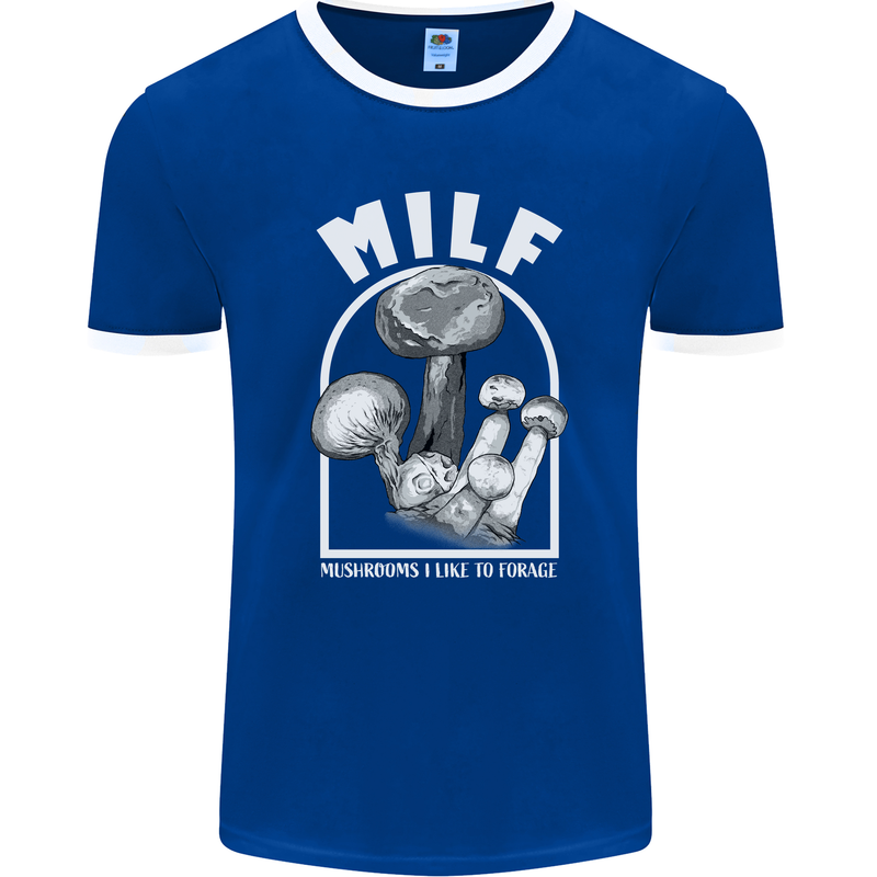 MILF Mushrooms I Like to Forage Mens Ringer T-Shirt FotL Royal Blue/White