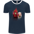 Two Colourful Chickens Watercolour Mens Ringer T-Shirt FotL Navy Blue/White