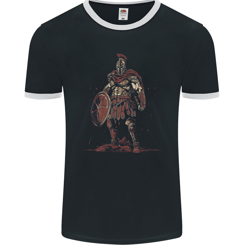 King Leonidas Spartan Warrior Gym Bodybuilding Mens Ringer T-Shirt FotL Black/White