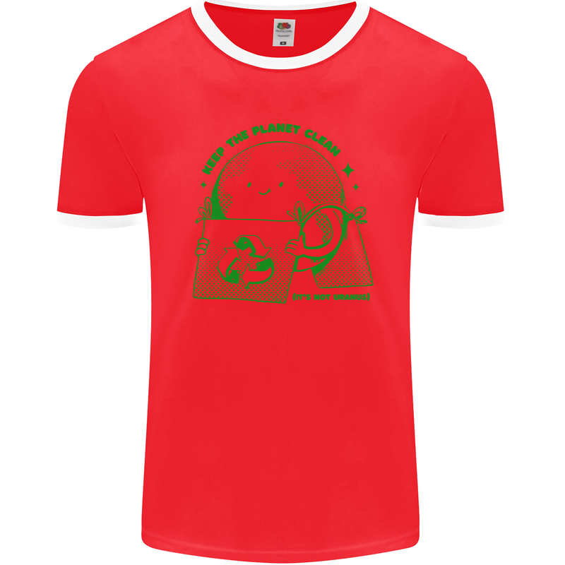 Keep the Planet Clean Climate Change Mens Ringer T-Shirt FotL Red/White