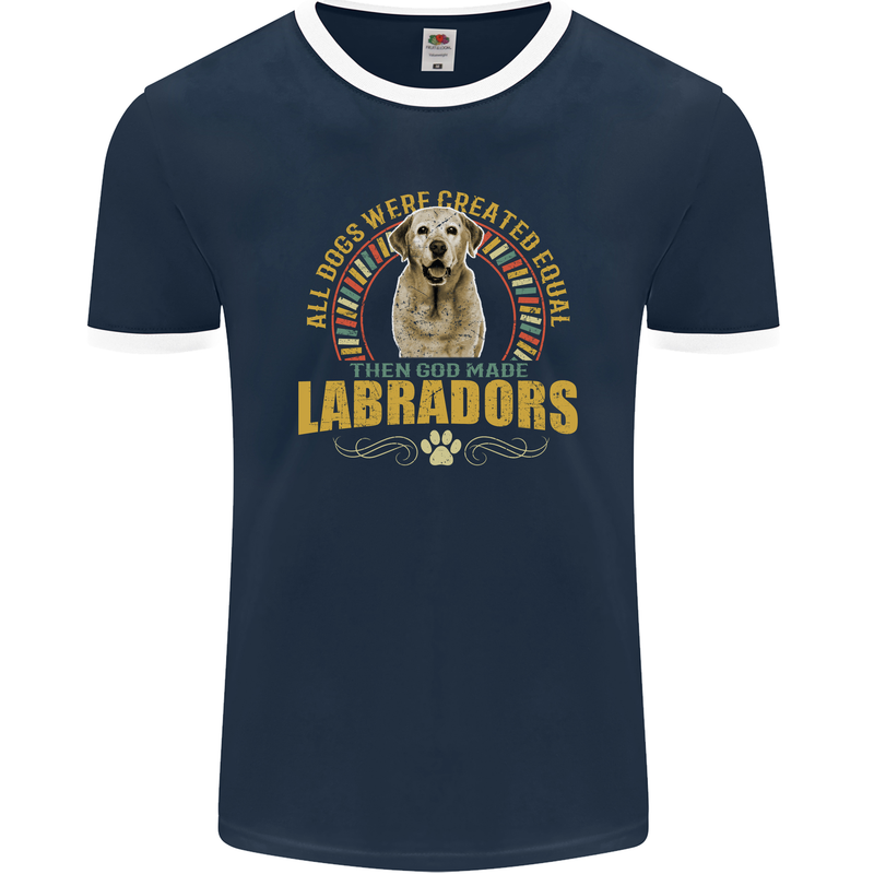 A Labrador Dog Mens Ringer T-Shirt FotL Navy Blue/White