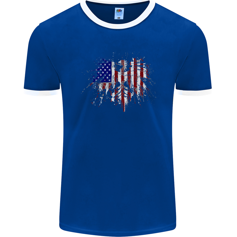 American Eagle Flag 4th of July USA Mens Ringer T-Shirt FotL Royal Blue/White