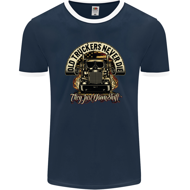 Old Truckers Never Die Lorry Driver Lorries Mens Ringer T-Shirt FotL Navy Blue/White