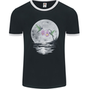 Hummingbirds With Moon & Flower Mens Ringer T-Shirt FotL Black/White