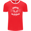 Cupid Is Stupid Funny Anti Valentines Day Mens Ringer T-Shirt FotL Red/White
