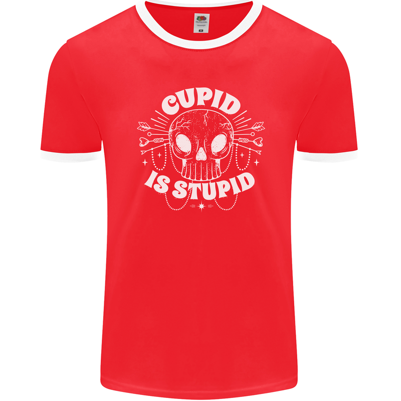 Cupid Is Stupid Funny Anti Valentines Day Mens Ringer T-Shirt FotL Red/White