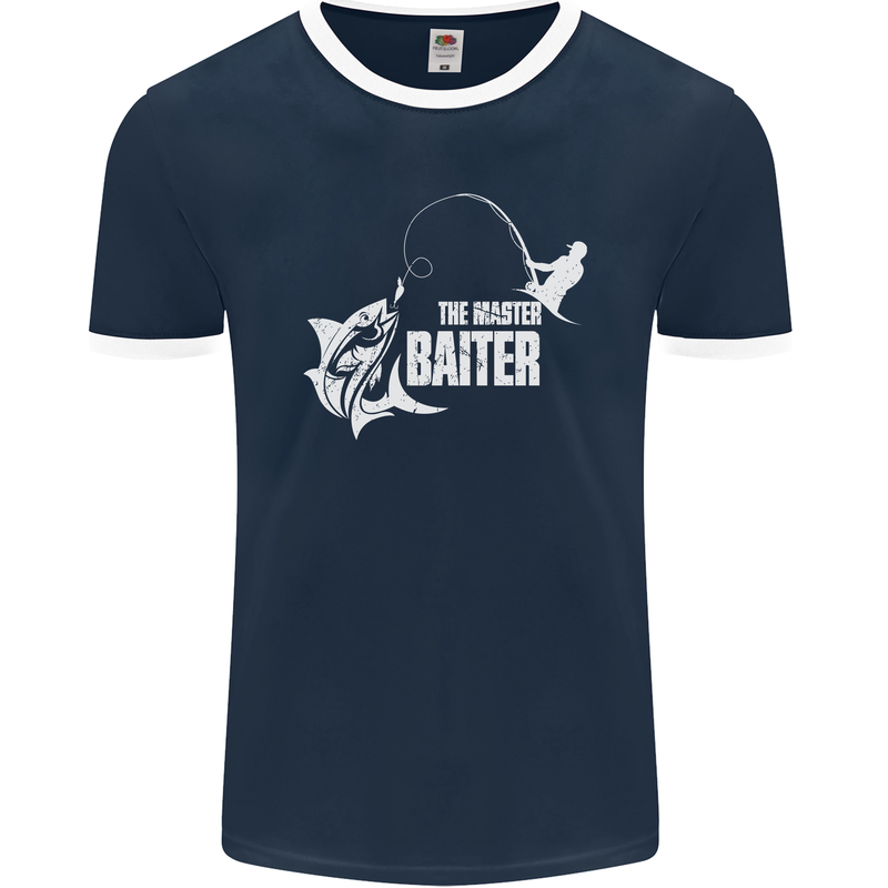 Fishing the Master Baiter Funny Fisherman Mens Ringer T-Shirt FotL Navy Blue/White