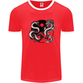 Yin Yang Dragons Japan Japanese Mens White Ringer T-Shirt Red/White