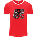 Yin Yang Dragons Japan Japanese Mens White Ringer T-Shirt Red/White