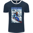 Skiing Life Better on the Slopes Ski Skiier Mens Ringer T-Shirt FotL Navy Blue/White