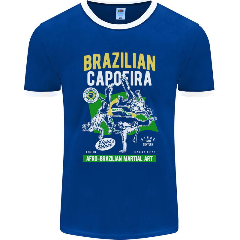 Brazilian Capoeira Mixed Martial Arts MMA Mens Ringer T-Shirt FotL Royal Blue/White