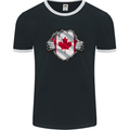 Canadian Flag Ripped Torn Gym Canada Day Mens Ringer T-Shirt FotL Black/White