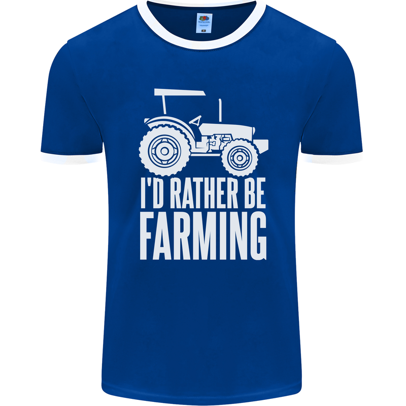 Id Rather Be Farmer Farming Tractor Mens Ringer T-Shirt FotL Royal Blue/White