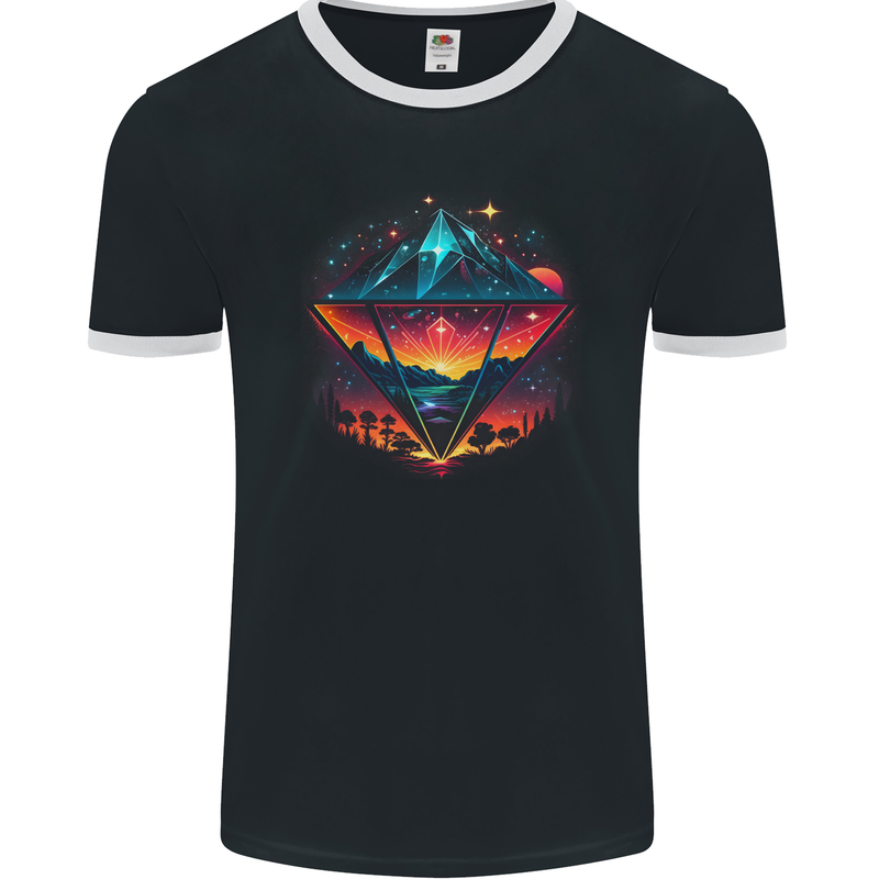Futuristic Abstract Space Diamond Alien Mens Ringer T-Shirt FotL Black/White