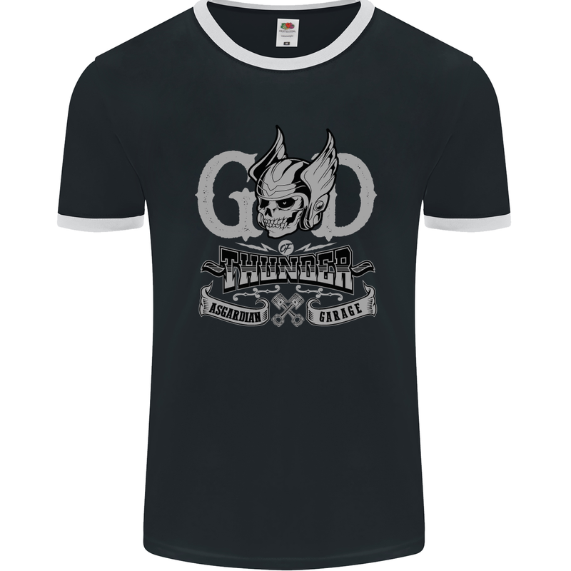 God of Thunder Gym Training Top Vikings Mens Ringer T-Shirt FotL Black/White