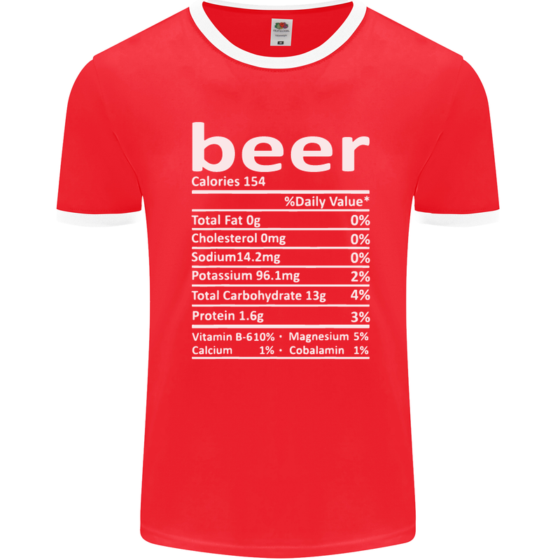 Funny Beer Nutritional Facts Alcohol Mens Ringer T-Shirt FotL Red/White