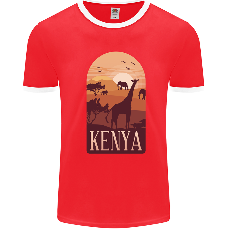 Kenya Safari Mens Ringer T-Shirt Red/White