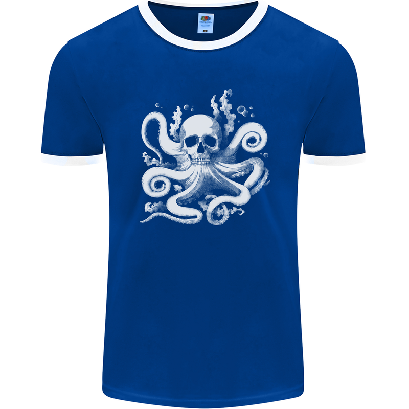 A Cthulhu Kraken Octopus Mythology Mens Ringer T-Shirt FotL Royal Blue/White