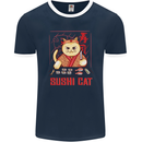 Funny Sushi Cat Food Fish Chef Japan Mens Ringer T-Shirt FotL Navy Blue/White