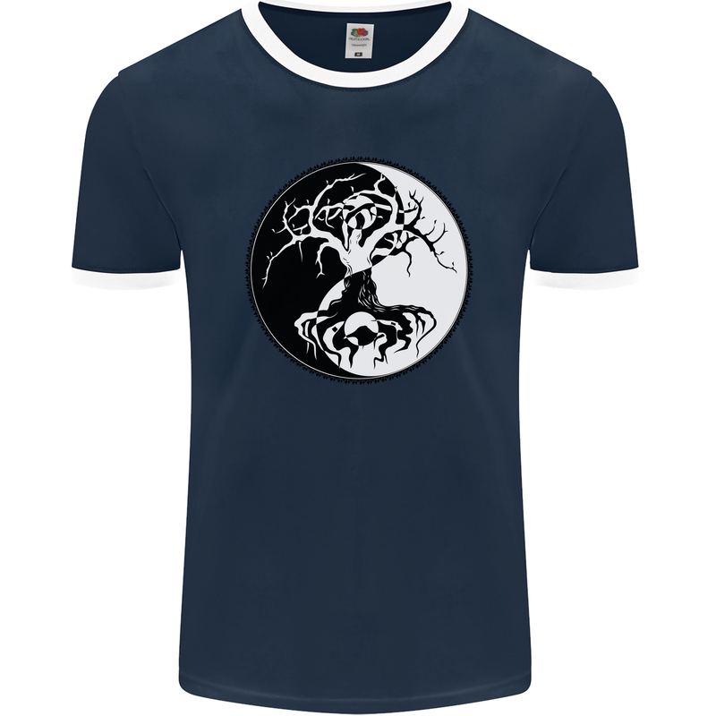Yggdrasil Tree Mens Ringer T-Shirt FotL Navy Blue/White