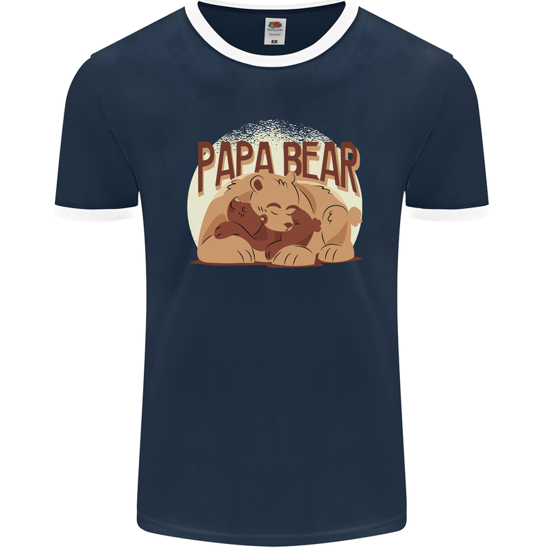 Papa Bear Funny Fathers Day Mens Ringer T-Shirt FotL Navy Blue/White