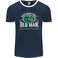 An Old Man With a Pool Cue Player Funny Mens Ringer T-Shirt FotL Navy Blue/White