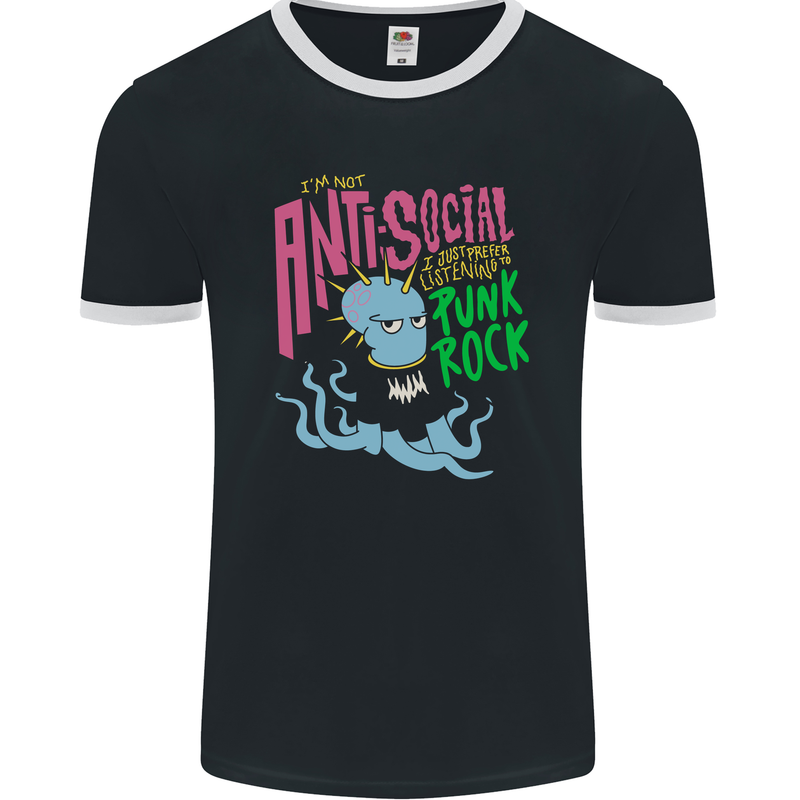 Antisocial Punk Rock Skinhead Octopus Mens Ringer T-Shirt FotL Black/White