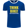 Think Bike! Cycling Biker Motorbike Bicycle Mens Ringer T-Shirt FotL Royal Blue/White