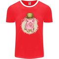 St Patricks Day Pig Mens Ringer T-Shirt FotL Red/White