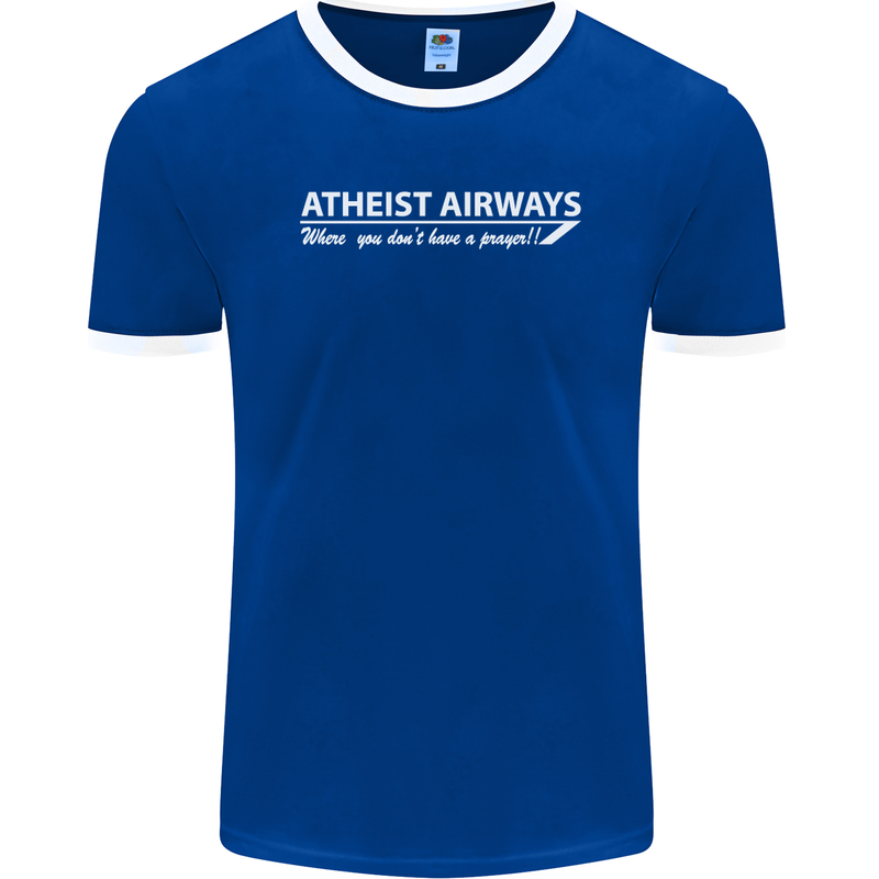 Atheist Airways Funny Atheism Mens Ringer T-Shirt FotL Royal Blue/White