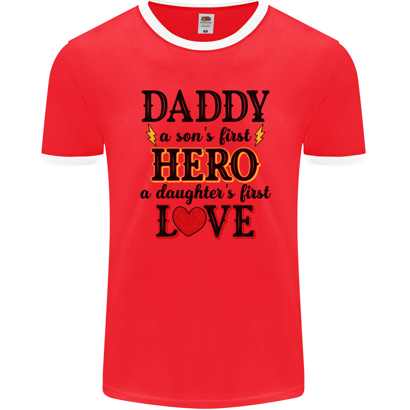 Fathers Day Daughter Love Son Hero Dad Mens Ringer T-Shirt FotL Red/White