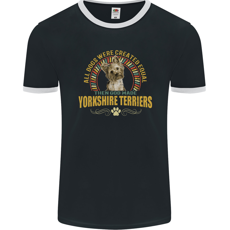 A Yorkshire Terrier Dog Mens Ringer T-Shirt FotL Black/White