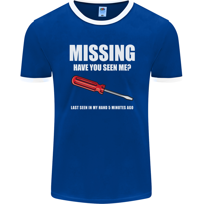Missing Screwdriver Funny Carpenter DIY Mens Ringer T-Shirt FotL Royal Blue/White